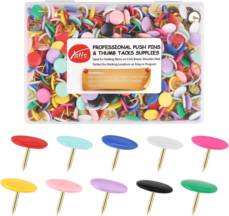 Yalis Thumb Tacks 400-count, Colors Plastic Roundness Push Pins Decorative Tacks for Corkboard (Colorful) - Image 1